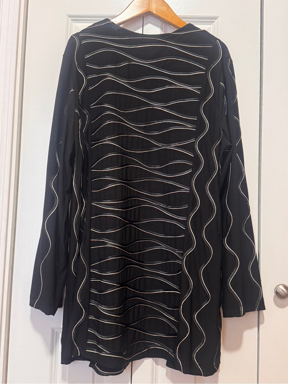 T&W Designs XL Black Ribbon Trim Open Front Art Wear Cardigan Jacket - Picture 4 of 11